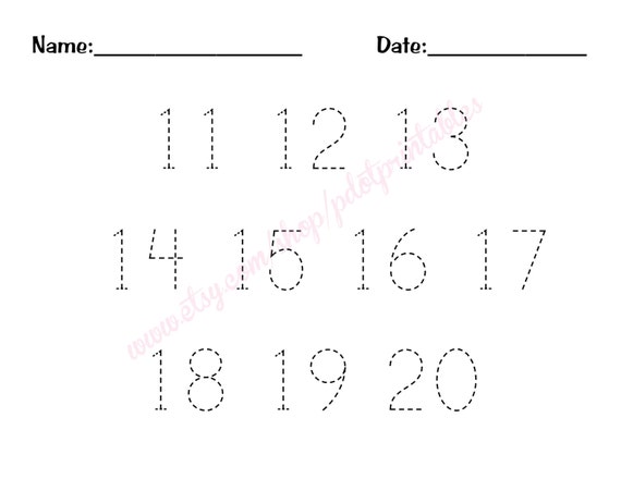 11 20 number trace worksheet pdf printable etsy