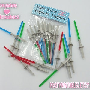 Light Saber Cupcake Toppers 4&quot; Star Wars Inspired Decoration Picks - 12 Pack Party Accessories
