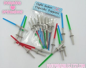 Star Wars Inspired Design Light Saber Cupcake Decoration Toppers Sticks Picks 4" inches Tall (12 Pack)