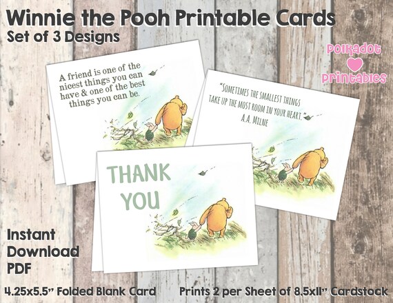 Classic Winnie the Pooh and Piglet Greeting Card Set of 3 Designs - Instant Download - 3 PDFs Il_570xn