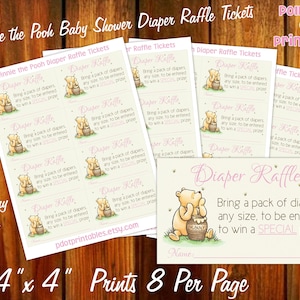 "Winnie Puuh-Baby-Dusche-Windel-Verlosung - Sofortiger Download PDF - so viele 6 x 10cm Karten ausdrucken, wie Du zu Hause brauchst."