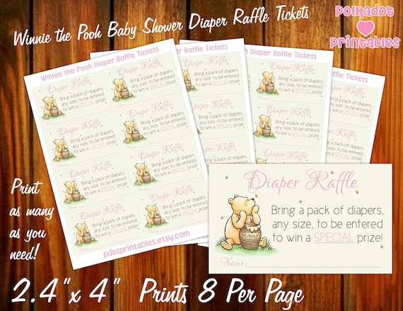 Winnie the Pooh Baby Shower Diaper Raffle Tickets - Instant Download PDF - Print as Many as You Need at Home 2.4"x4" Cards Il_570xn