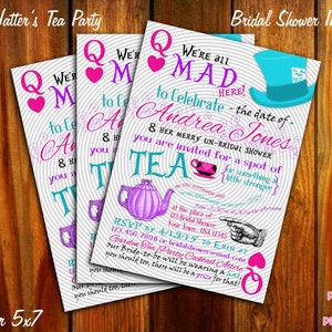 Mad Hatter&#39;s Tea Party Pink, Purple and Teal Bridal Shower Invitation - 4x6 or 5x7 - Printable Digital File