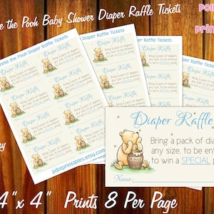 Winnie the Pooh Baby Shower Windel Tombola Tickets - Sofort Download PDF - Print at Home 2,4 "x 10" Karten