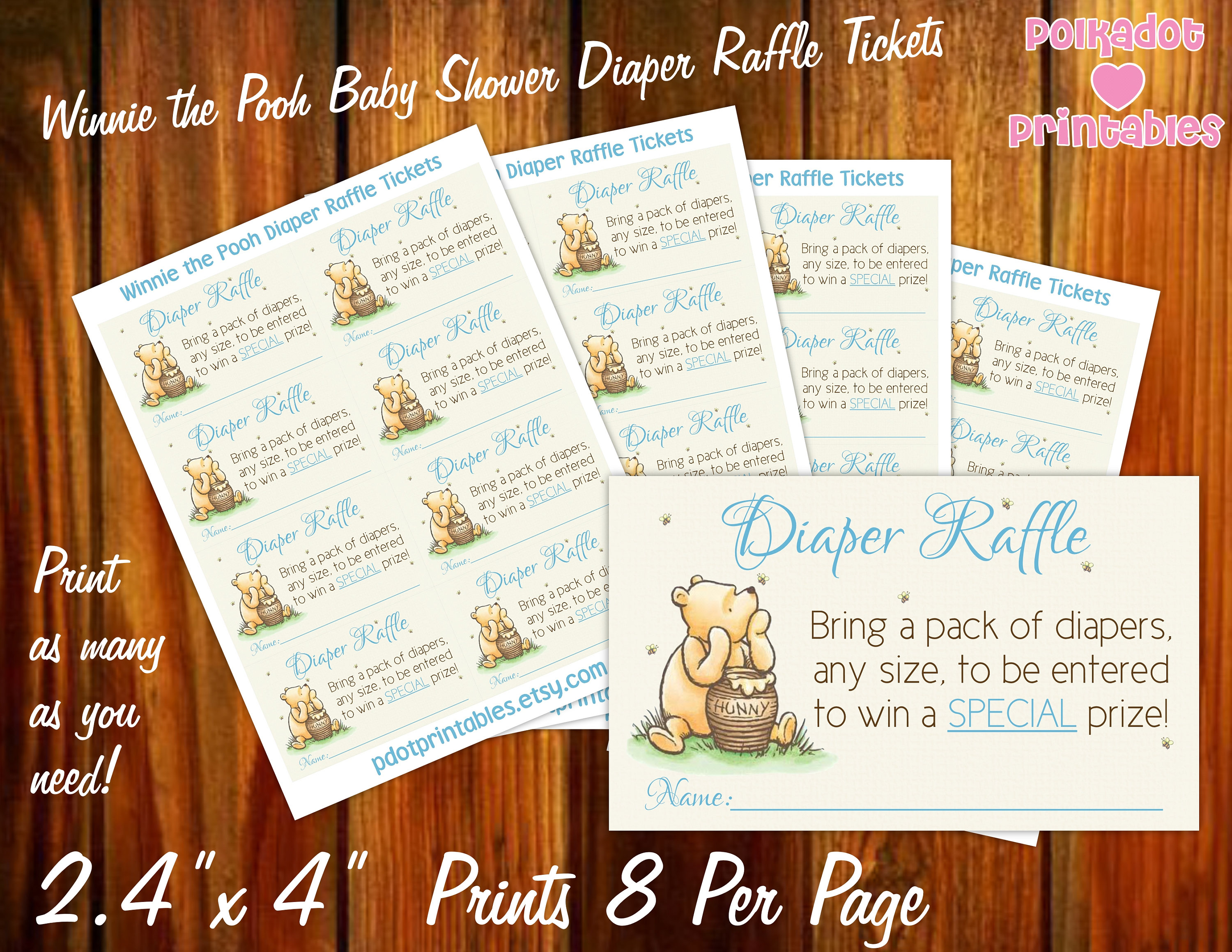 Winnie the Pooh Baby Shower Diaper Raffle Tickets Instant | Etsy
