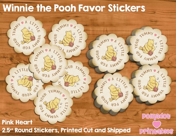 Vintage Winnie the Pooh Favor Treat Stickers Pink Heart - Printed Cut and Shipped - Sold by the Dozen - Party Favor Stickers Treat Stickers Il_570xn