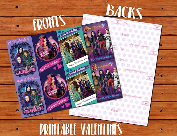 Disney Descendants 3 Valentine Set - Printable Classroom Valentines - Instant Download - Mal Evie Uma Audrey Stronger Together Il_570xn