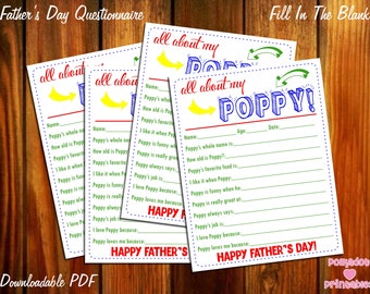 Father's Day Questionnaire - All About My Poppy Fill-In Printable (PDF)