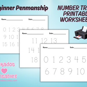 May include: Three printable worksheets for tracing numbers. The first worksheet has numbers 0-10, the second has numbers 11-18, and the third has numbers 0-10. Each worksheet has a space for a name and date.