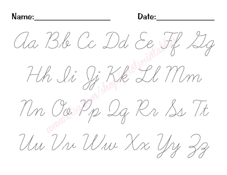 cursive alphabet trace worksheet pdf printable etsy