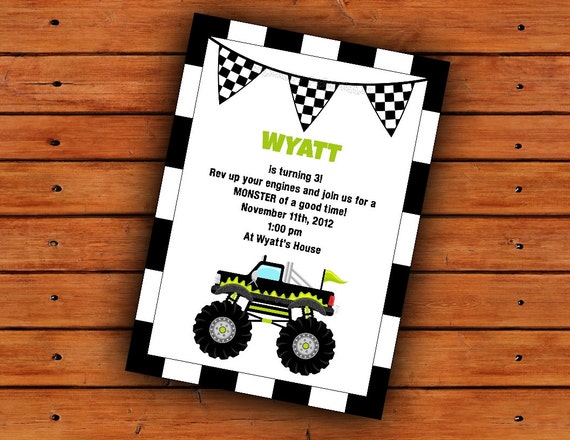 Monster Truck Party Invitation 5x7 Printable Digital File Il_570xn
