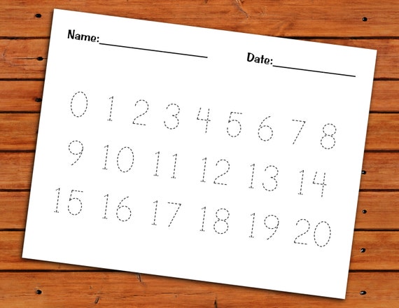 0 20 number trace worksheet pdf printable preschool etsy