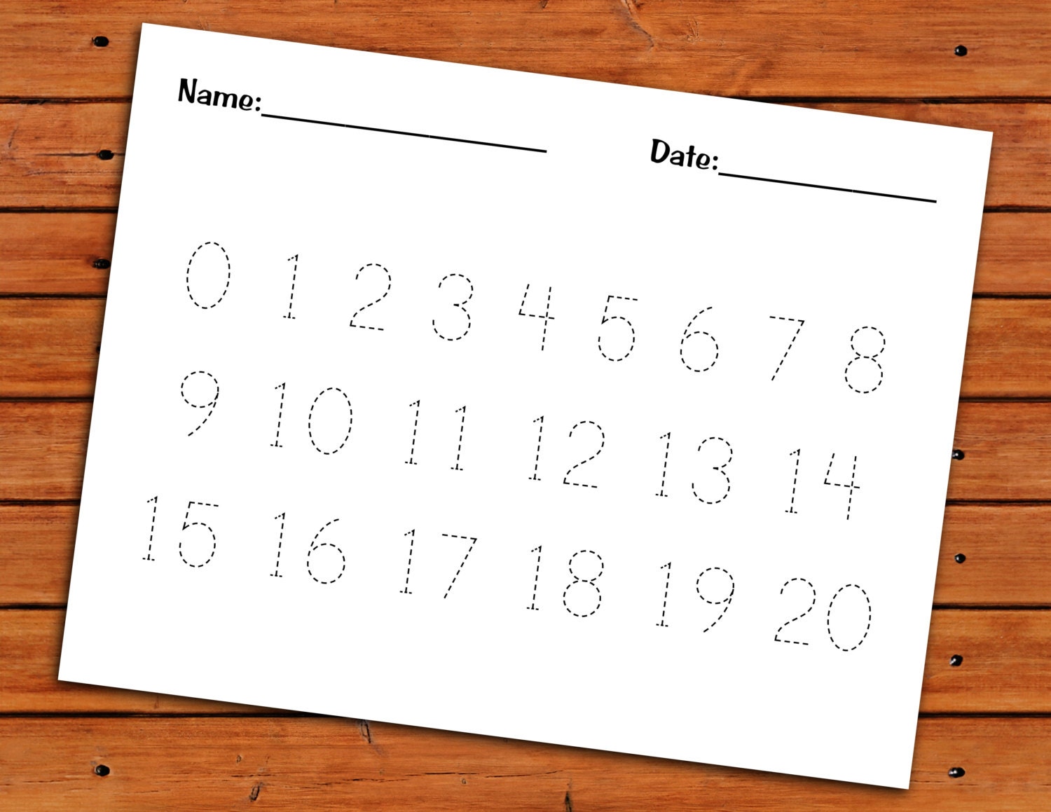 0 20 number trace worksheet pdf printable preschool etsy