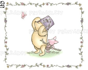 Set of 5 Classic Winnie the Pooh and Piglet Cards - Instant Download 5 PDFs - Pooh Stationery Classic Pooh Cards Pooh Thank You Cards
