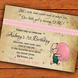 Vintage Winnie the Pooh Piglet Digital Printable Invitation - 5x7 - Printables Digital File