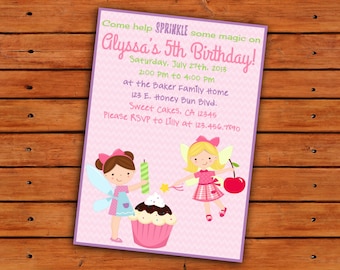 Cupcake Fairy Themed Invitation - Girl Birthday - 4x6 or 5x7 - Printable Digital File