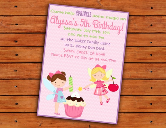 Cupcake Fairy Themed Invitation - Girl Birthday - 4x6 or 5x7 - Printable Digital File Il_570xn
