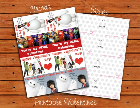 Big Hero 6 Valentine Set of 8 - Instant Download - Printable PDF - Print as Many as Needed Il_570xn