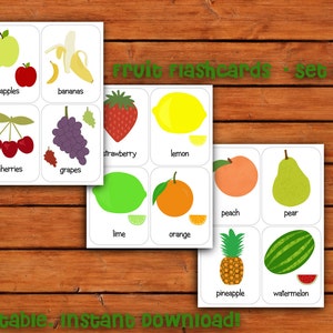 Cartes-éclair imprimables sur les fruits - Lot de 12, PDF à téléchargement immédiat, cartes éducatives pour enfants, aides pédagogiques et activités amusantes - Préscolaire