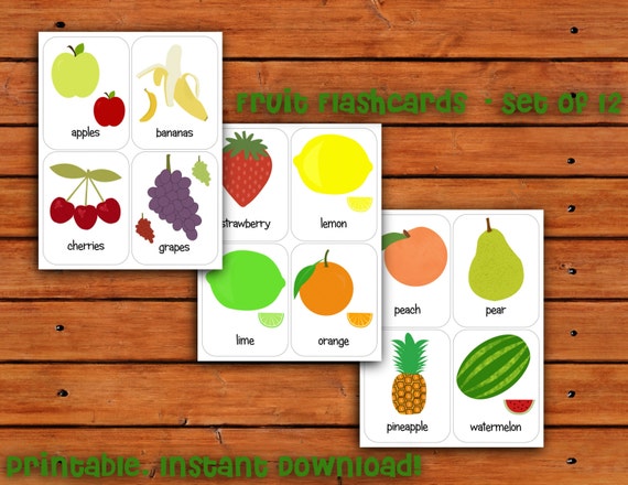 Printable Fruit Flashcards Set of 12 - Instant Download Il_570xn