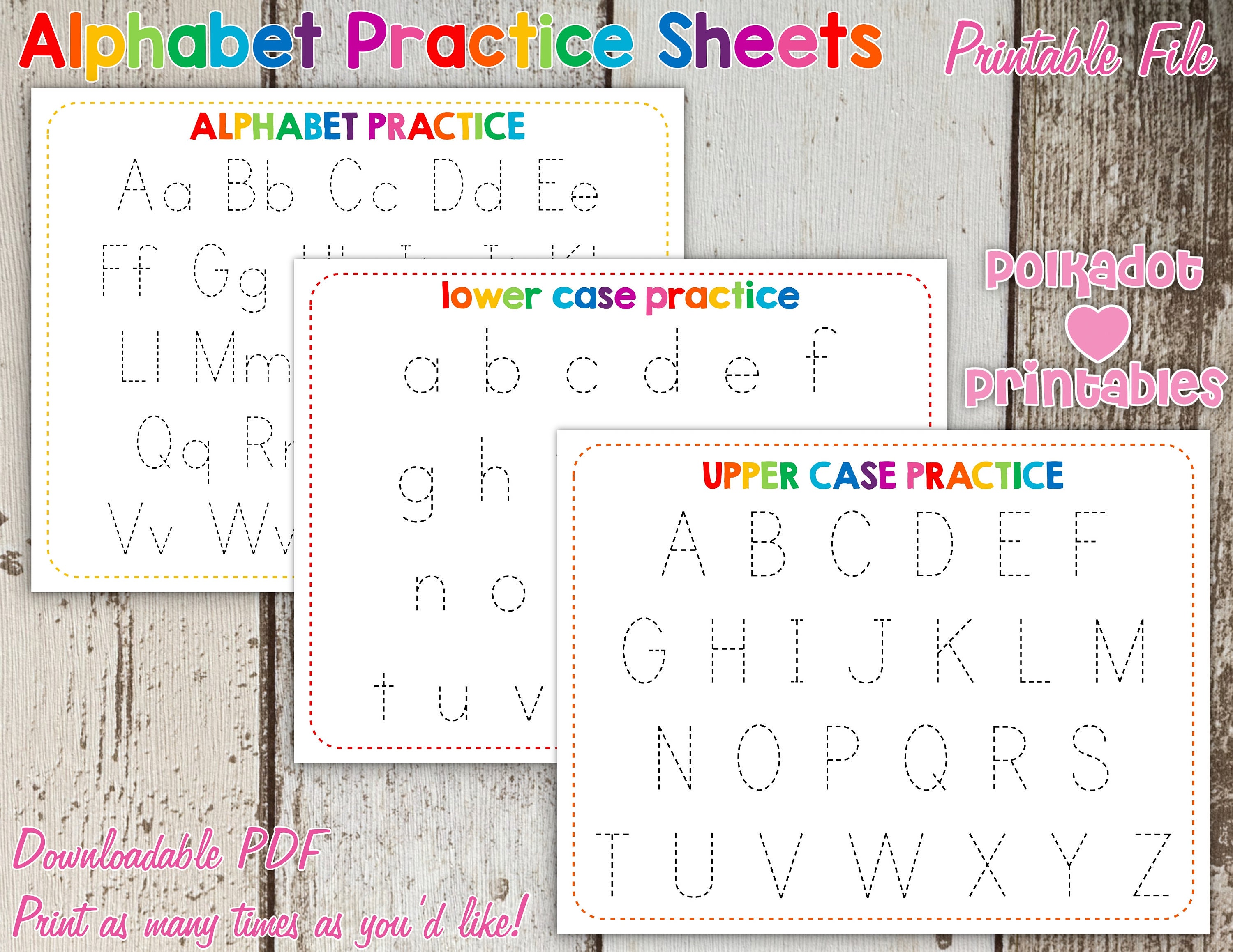 Rainbow Alphabet Trace Worksheets Pdf Lower Upper And Combined Etsy