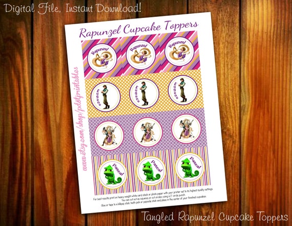 Tangled Rapunzle Set of 12, 2" Cupcake Toppers or Party Tags - Instant Digital Download - PDF Il_570xn