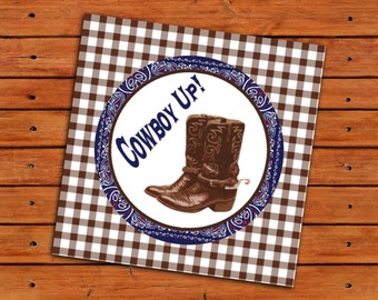 Cowboy Up Country Western Cupcake Toppers or Party Tags 2" Circles - Instant Digital Download - PDF