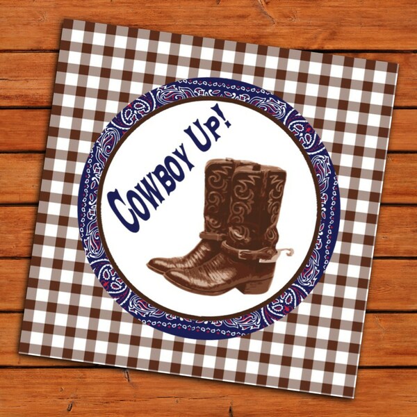 Cowboy Up Country Western Cupcake Toppers or Party Tags 2" Circles - Instant Digital Download - PDF