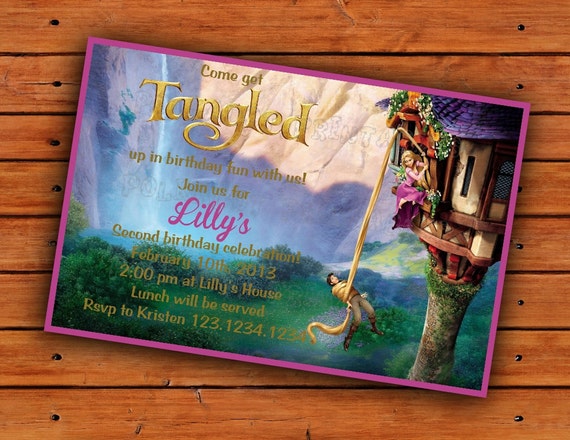 Tangled Rapunzle Birthday Party Invitation - 4x6 - Printable Digital File Il_570xn