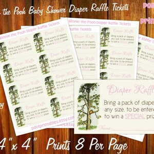 Winnie the Pooh Baby Shower Diaper Raffle Tickets - Instant Download PDF - Print as Many as You Need at Home 2.4&quot;x4&quot; Cards
