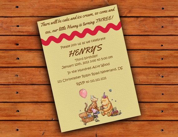 Vintage Winnie the Pooh Digital Printable Invitation - 5x7 - Printables Digital File Il_570xn