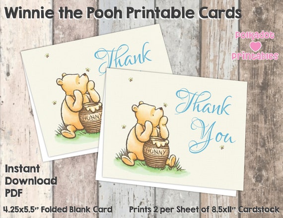 Classic Winnie the Pooh Thank You Card - Instant Download - DIY Printable Card - 4.25x5.5 Inch Cards - Pooh Baby Shower Pooh Birthday Il_570xn
