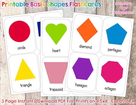 Printable Shape Flashcards Set of 12 - Instant Download - Preschool Kindergarten Homeschool Art Math Il_570xn