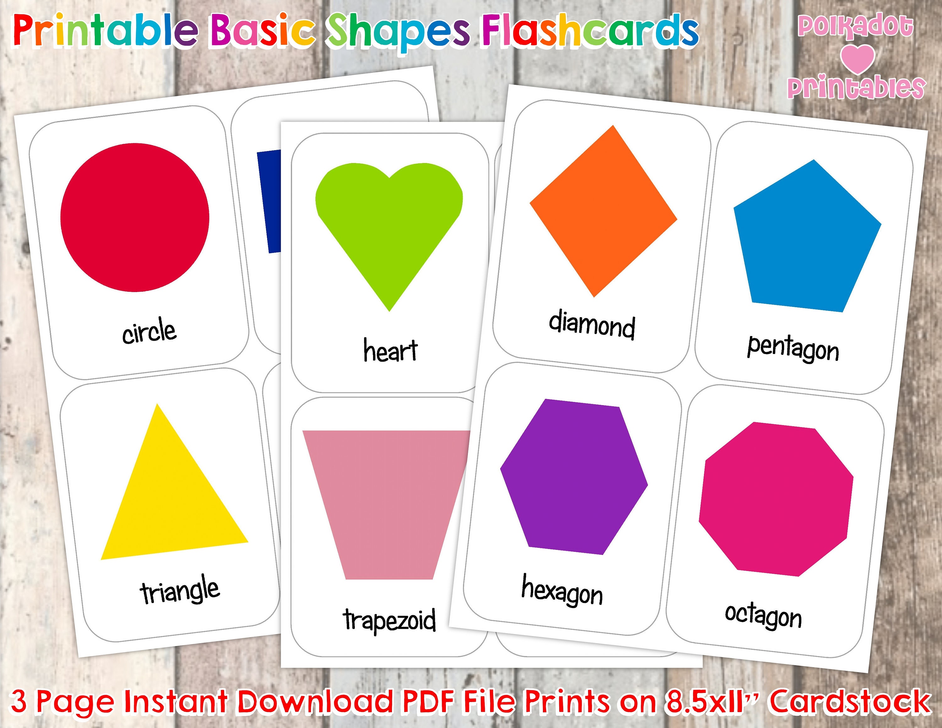 Printable Shape Flashcards Set of 12 Instant Download -  Portugal