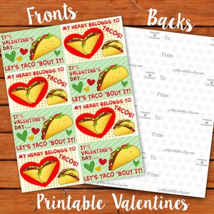 Taco Lover Valentine Set - Prints 8 Per Page - Printable Classroom Valentines - Instant Download