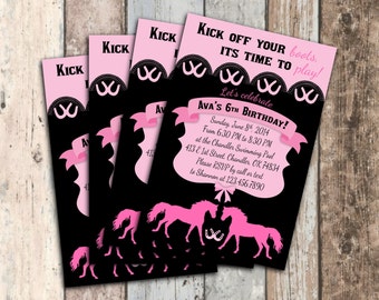 Cowgirl Horse Pink and Black Invitation - 4x6 or 5X7 - Printable Digital File