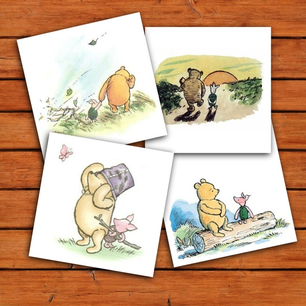 Classic Winnie the Pooh and Piglet 5x7 Prints - Instant Download - 1 PDF and 4 JPEGs - Vintage Winnie the Pooh