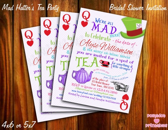 Mad Hatter's Tea Party Bridal Shower Invitation - 4x6 or 5x7 - Printable Digital File Il_570xn