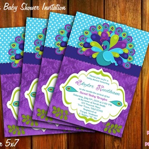 Peacock Baby Shower Invitation - 4x6 or 5x7 - Printable Digital File