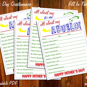 Alles over mijn Abuelo Vaderdag Keepsake-vragenlijst - direct downloadbare pdf - invulbare afdrukbare voor kinderen opa Abuelo