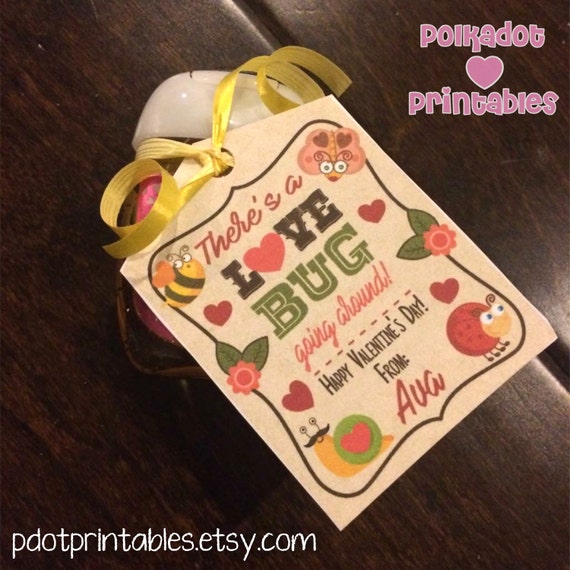 Valentine's Day Love Bug Hand Sanitizer Tags - There's a Love Bug Going Around - Classroom Valentines - Personalized Printable Download PDF Il_570xn