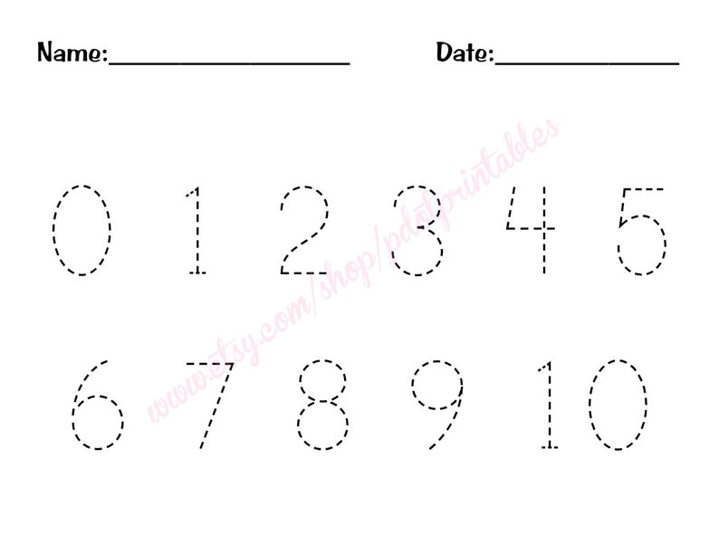 0 10 number trace worksheet pdf printable etsy