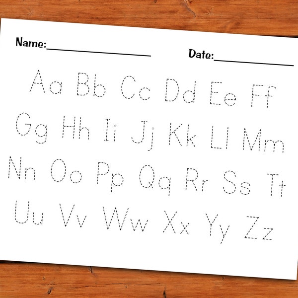 Alphabet Trace Worksheet - PDF - Digital Printable - Beginning Reading Preschool Reading Penmanship Practice