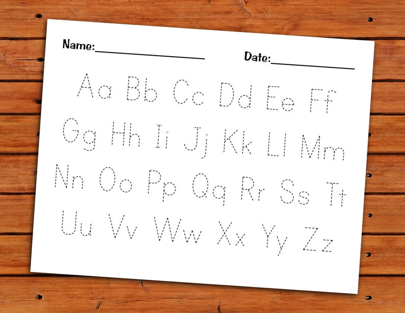 Alphabet Trace Worksheet - PDF - Digital Printable - Beginning Reading Preschool Reading Penmanship Practice image 1