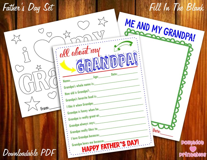 All About My Grandpa Father's Day Kids Questionnaire Coloring Sheets Instant Downloadable PDF Fill In The Blank Printable for Kids Grandpa image 1