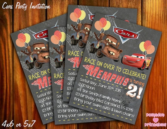 Cars - Lightning McQueen and Tow Mater Chalkboard Party Invitation - 4x6 or 5x7 Digital Printable Il_570xn