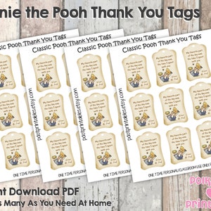 Winnie de Poeh en Christopher Robin Bedankt Tags - Instant Download PDF - DIY afdrukbare Tags - Prints 9 Per 8.5x11" Card Stock