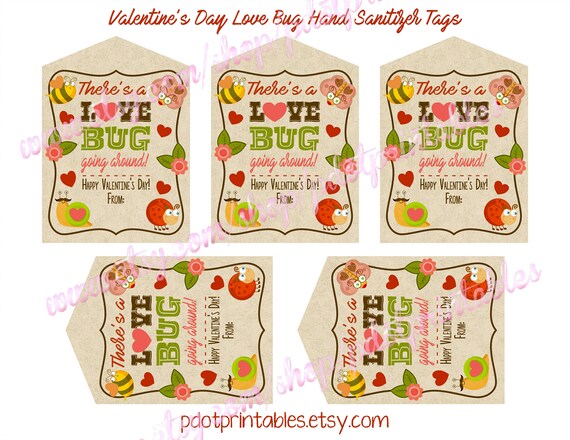Fill in the Name Blank - Valentine's Day Hand Sanitizer Tags - There's a Love Bug Going Around Classroom Valentines - Printable Download PDF Il_570xn