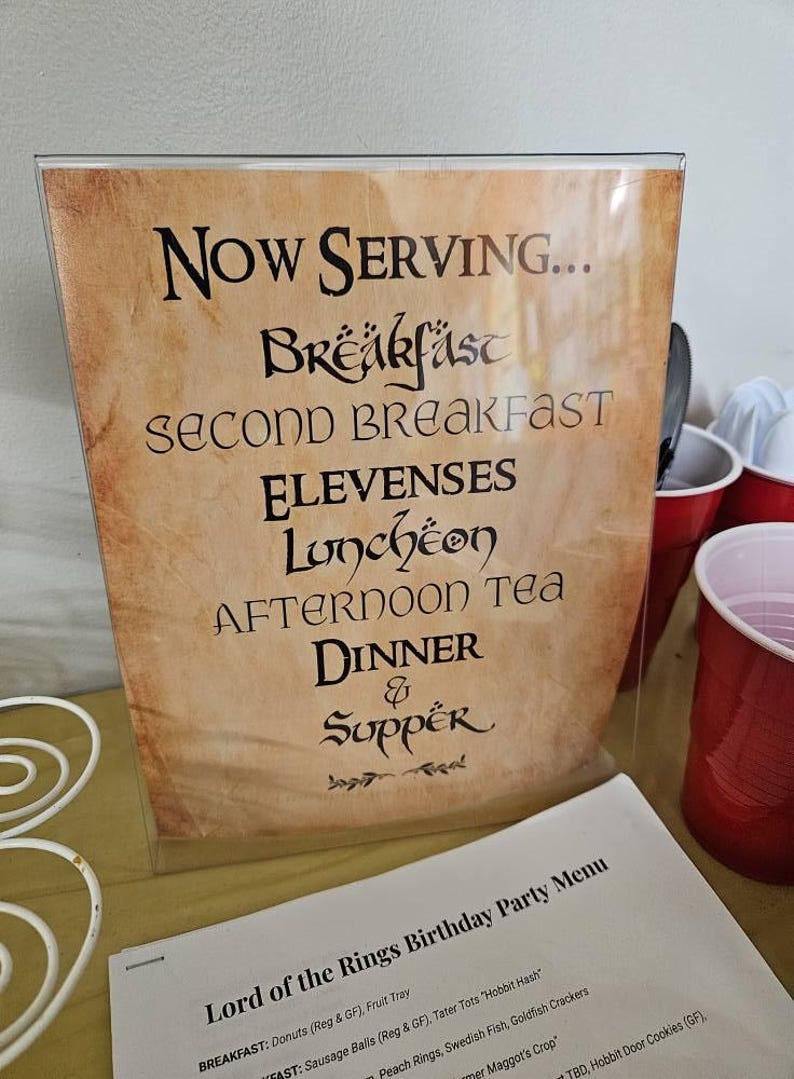 Hobbit Meals Printable - Lord of the Rings Party - Digital PDF and JPG ...