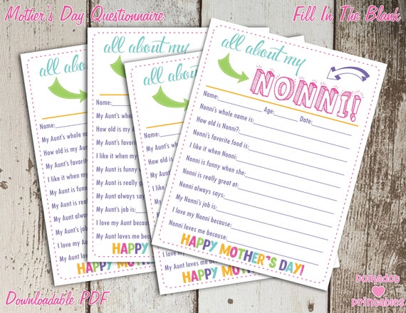 All About My Nonni Mother's Day Questionnaire - Instant Downloadable PDF - Fill In The Blank Printable for Kids Il_570xn